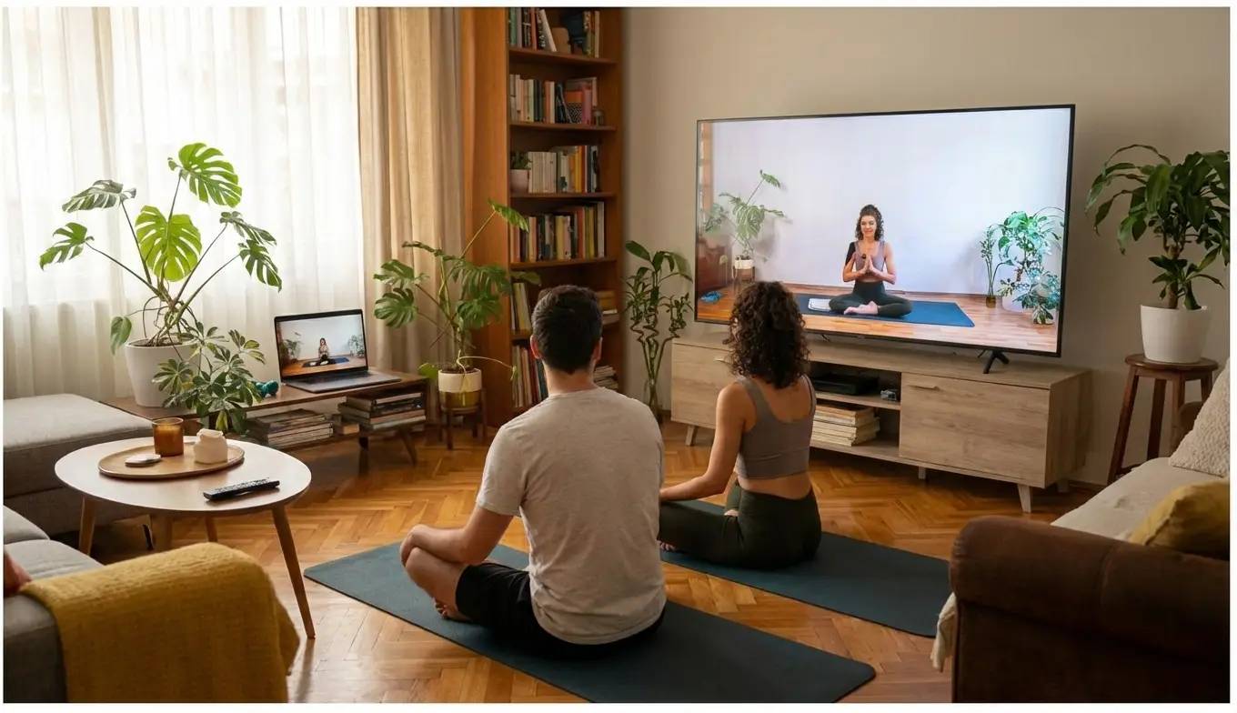 pilates yaparak zayıflayan çift görseli