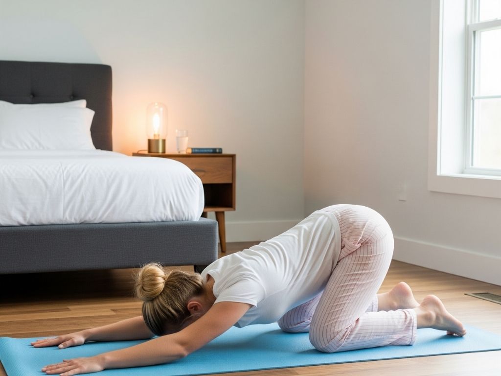 yatmadan önce yoga yapan kadın